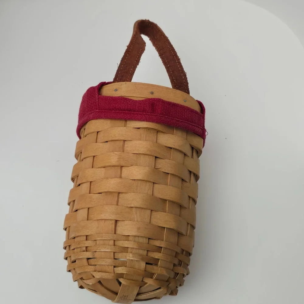 Longaberger 2003 Tall Hanging Basket Brown Liner Leather Strap Farmhouse Decor